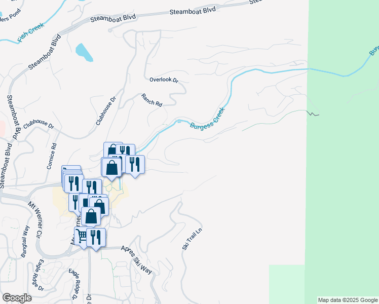 map of restaurants, bars, coffee shops, grocery stores, and more near 52 Storm Meadows Drive in Steamboat Springs