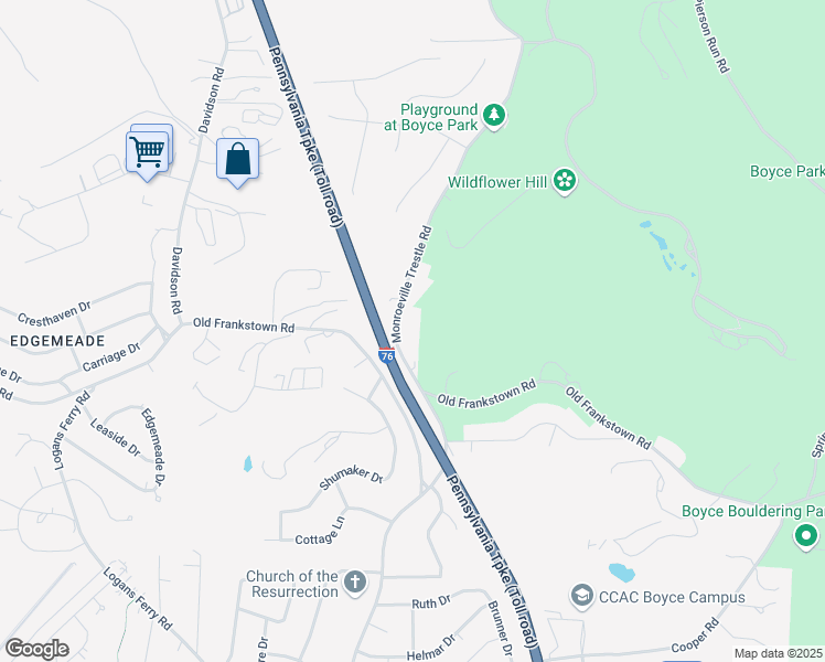 map of restaurants, bars, coffee shops, grocery stores, and more near 663 Monroeville Trestle Road in Plum