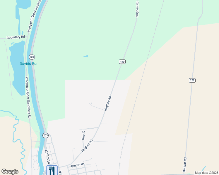 map of restaurants, bars, coffee shops, grocery stores, and more near 6299 Hughes Road in Prospect