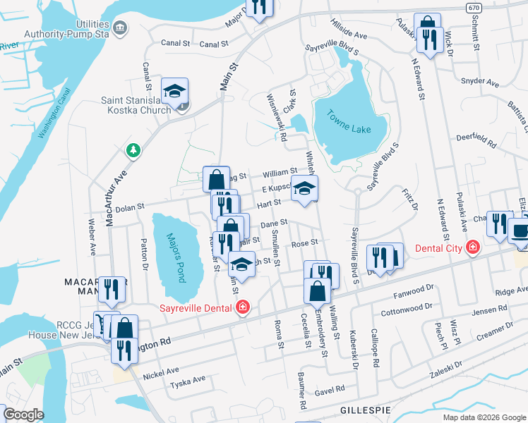 map of restaurants, bars, coffee shops, grocery stores, and more near 5 Thomas Street in Sayreville