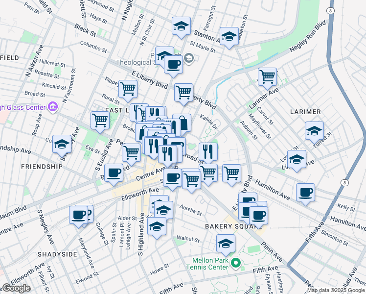 map of restaurants, bars, coffee shops, grocery stores, and more near 238 Centre Avenue in Pittsburgh