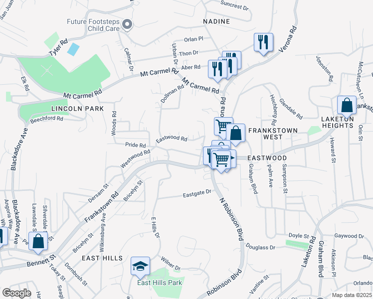 map of restaurants, bars, coffee shops, grocery stores, and more near 8919 Upland Terrace in Pittsburgh