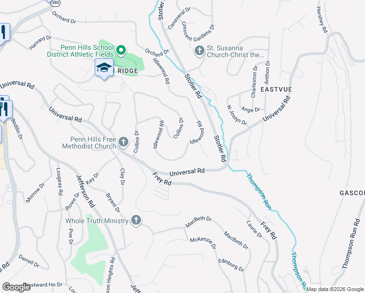 map of restaurants, bars, coffee shops, grocery stores, and more near 407 Collins Drive in Pittsburgh