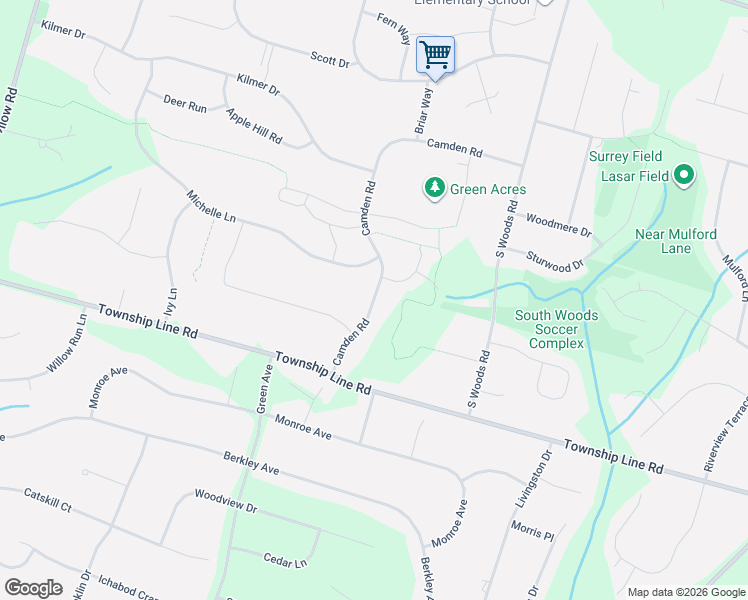 map of restaurants, bars, coffee shops, grocery stores, and more near 44 Camden Road in Hillsborough Township