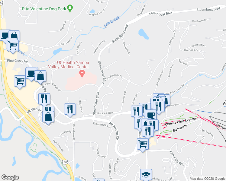 map of restaurants, bars, coffee shops, grocery stores, and more near 1998 Indian Summer Drive in Steamboat Springs