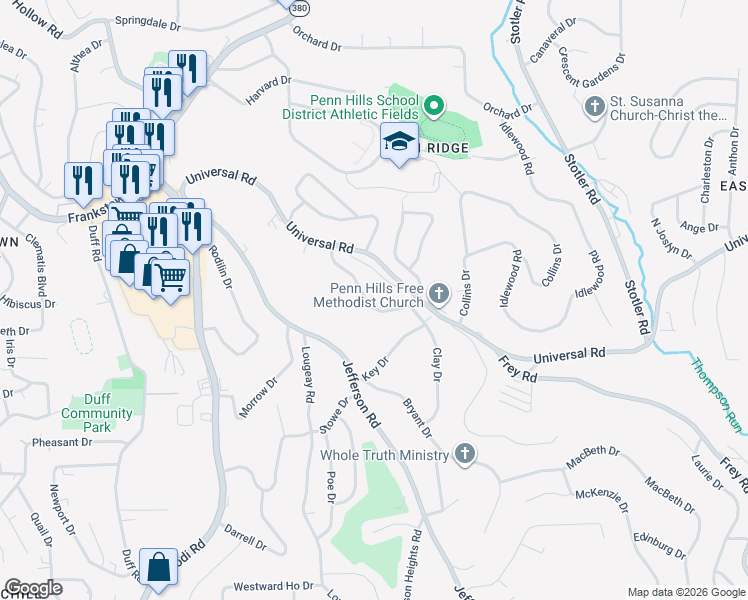map of restaurants, bars, coffee shops, grocery stores, and more near 201 Webster Drive in Pittsburgh