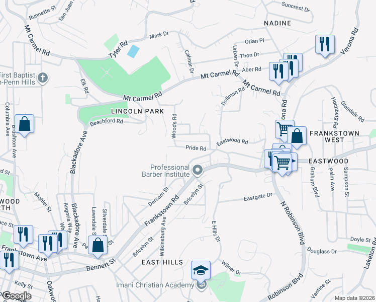 map of restaurants, bars, coffee shops, grocery stores, and more near 69 Pride Road in Pittsburgh