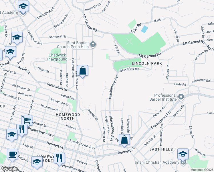 map of restaurants, bars, coffee shops, grocery stores, and more near 1213 Robina Drive in Pittsburgh
