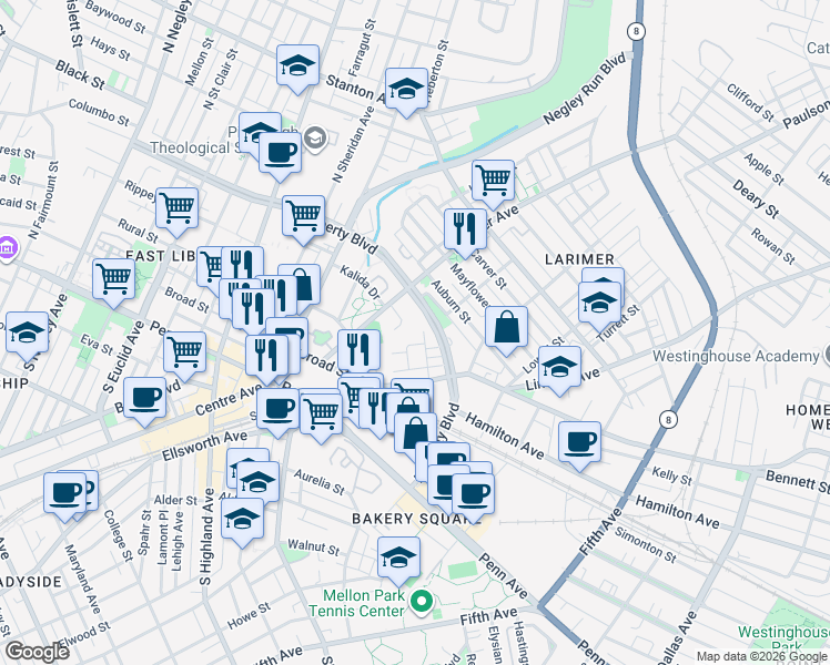map of restaurants, bars, coffee shops, grocery stores, and more near 468 Enright Court in Pittsburgh