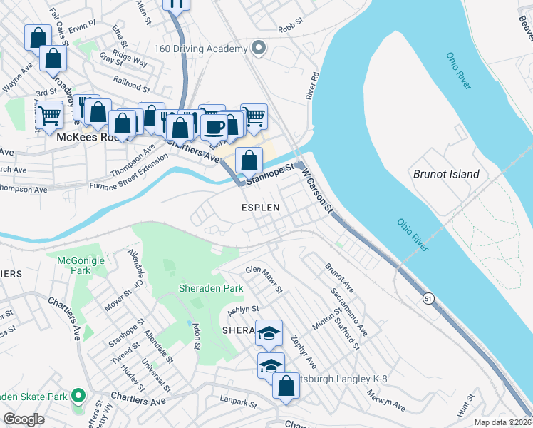 map of restaurants, bars, coffee shops, grocery stores, and more near 215 Radcliffe Street in Pittsburgh