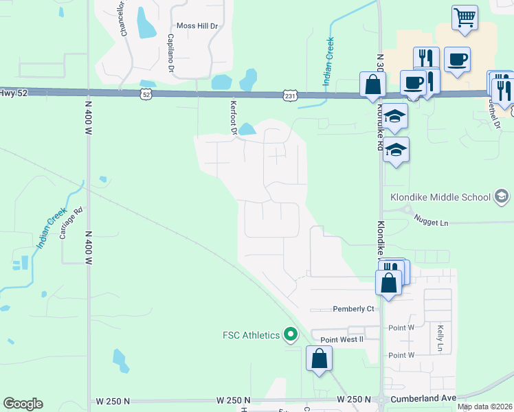map of restaurants, bars, coffee shops, grocery stores, and more near 3436 Withrow Lane in West Lafayette