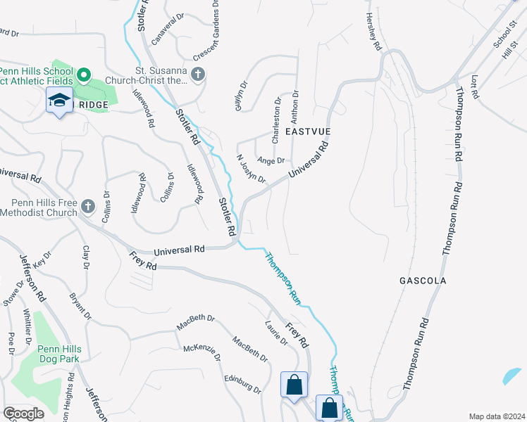 map of restaurants, bars, coffee shops, grocery stores, and more near 130 South Joslyn Drive in Pittsburgh