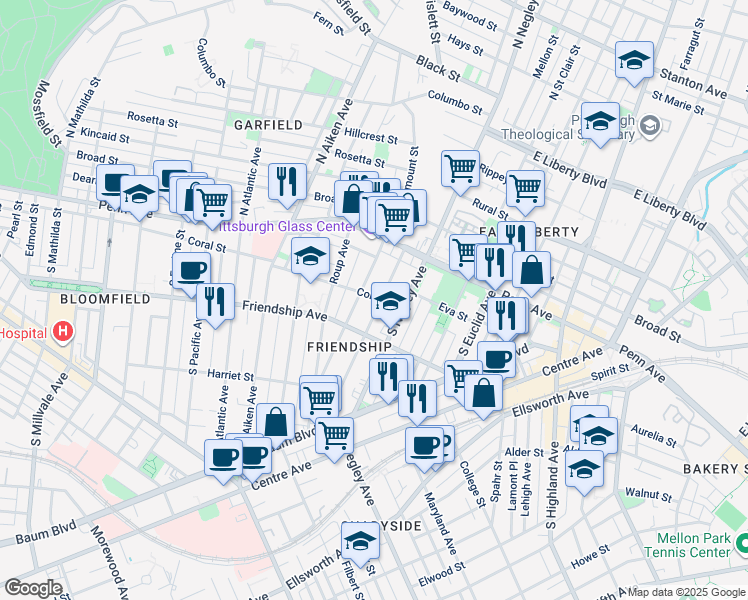 map of restaurants, bars, coffee shops, grocery stores, and more near 200 Stratford Avenue in Pittsburgh
