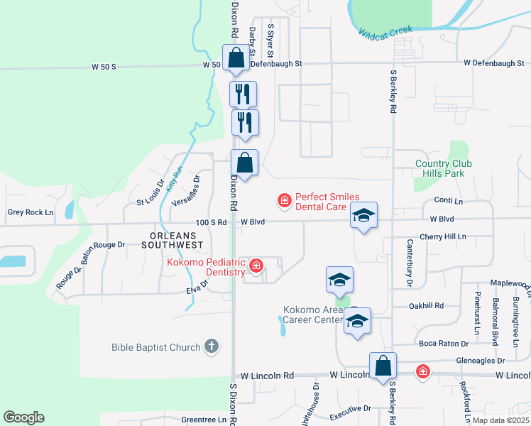 map of restaurants, bars, coffee shops, grocery stores, and more near 2378 West Boulevard Street in Kokomo