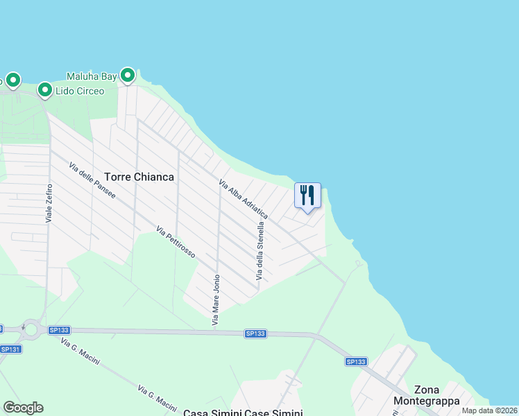 map of restaurants, bars, coffee shops, grocery stores, and more near 7 Via Pianosa in Torre Chianca