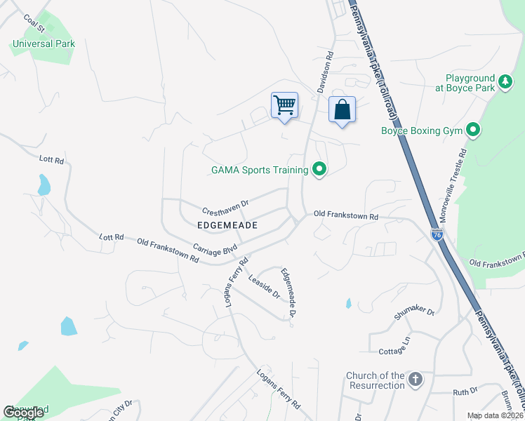 map of restaurants, bars, coffee shops, grocery stores, and more near 516 Cresthaven Drive in Pittsburgh
