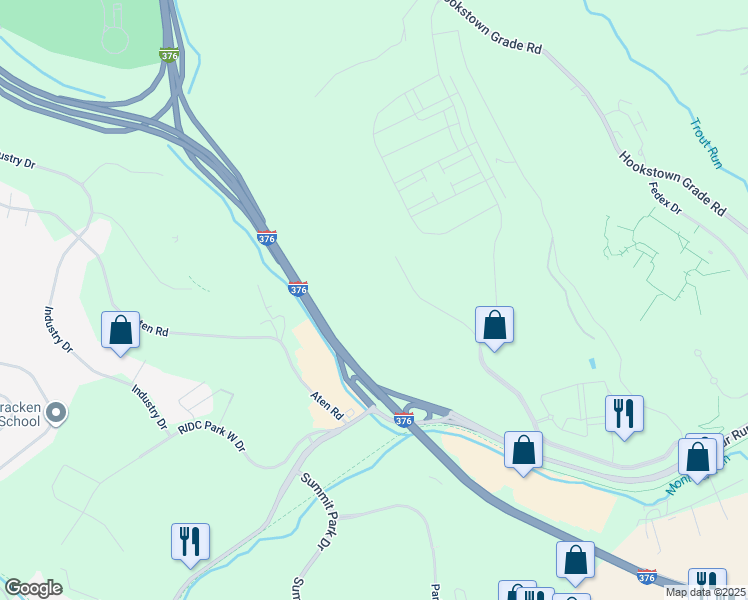 map of restaurants, bars, coffee shops, grocery stores, and more near Market Place Boulevard in Allegheny County