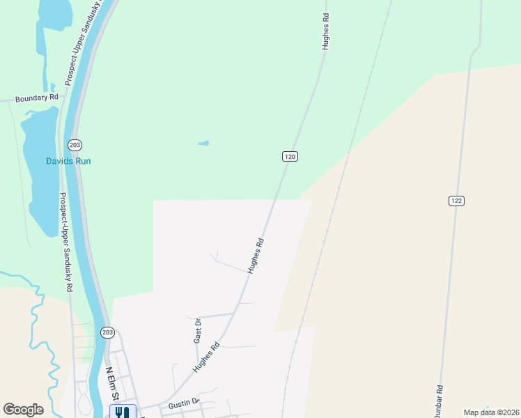 map of restaurants, bars, coffee shops, grocery stores, and more near 6299 Hughes Road in Prospect