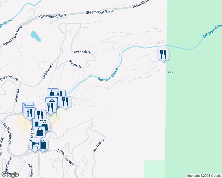 map of restaurants, bars, coffee shops, grocery stores, and more near 2405 Storm Meadows Drive in Steamboat Springs