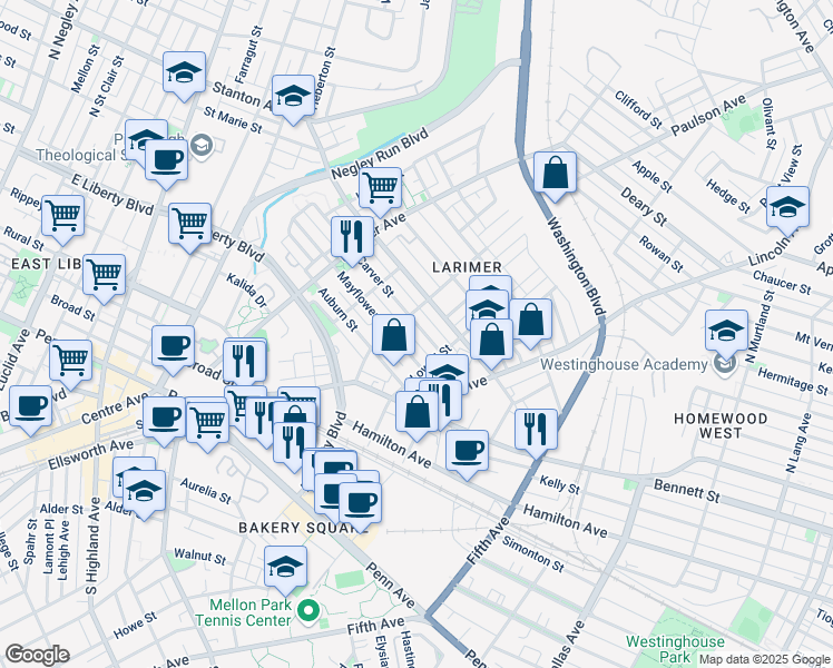 map of restaurants, bars, coffee shops, grocery stores, and more near 35 Carver Street in Pittsburgh