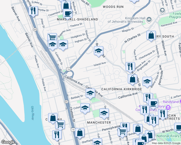 map of restaurants, bars, coffee shops, grocery stores, and more near 1239 Success Street in Pittsburgh