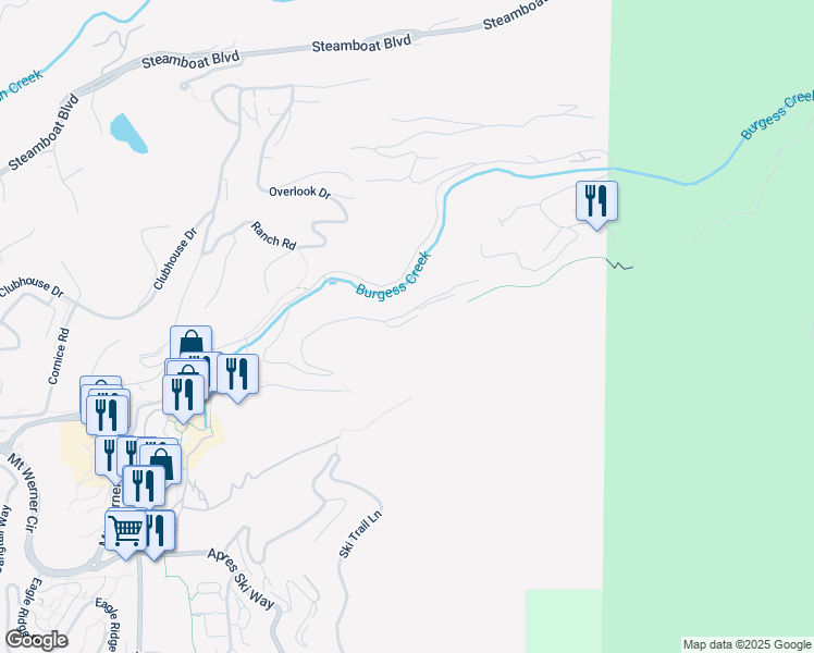 map of restaurants, bars, coffee shops, grocery stores, and more near 2405 Storm Meadows Drive in Steamboat Springs