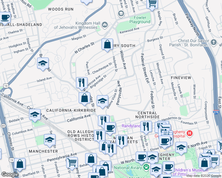 map of restaurants, bars, coffee shops, grocery stores, and more near 525 McClintock Avenue in Pittsburgh