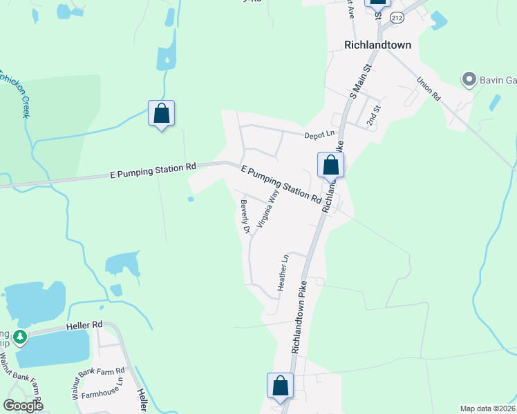 map of restaurants, bars, coffee shops, grocery stores, and more near 1409 Beverly Drive in Quakertown