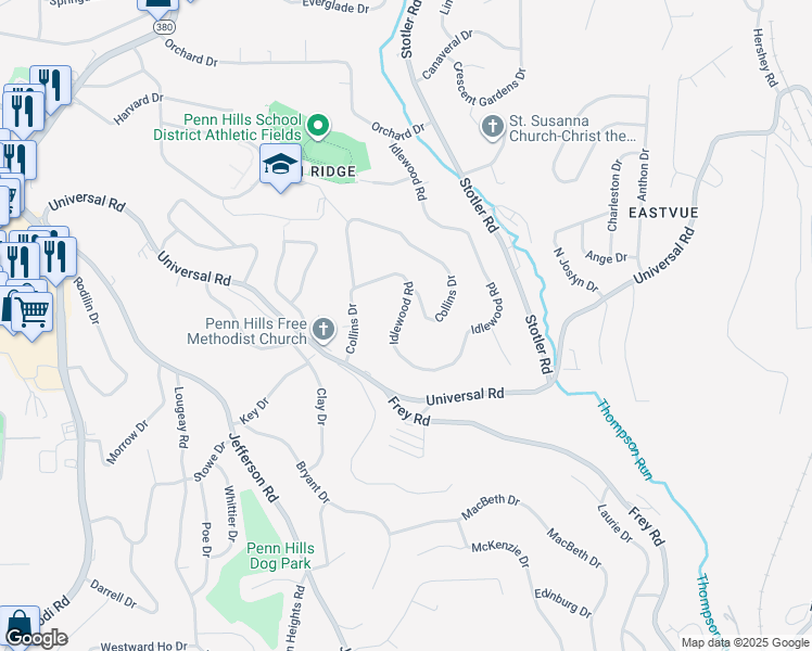 map of restaurants, bars, coffee shops, grocery stores, and more near 229 Idlewood Rd in Pittsburgh