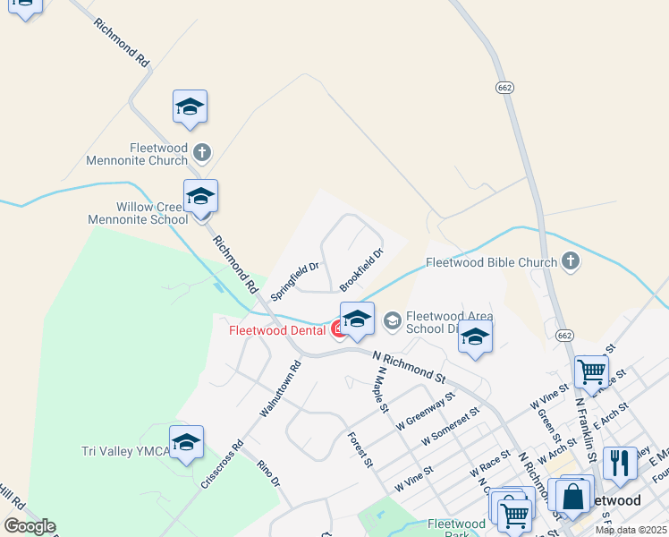 map of restaurants, bars, coffee shops, grocery stores, and more near 53 Brookfield Drive in Fleetwood