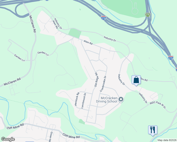 map of restaurants, bars, coffee shops, grocery stores, and more near 154 Valley Green Drive in Coraopolis