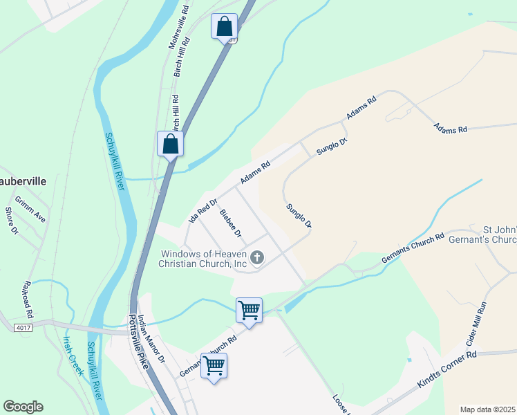 map of restaurants, bars, coffee shops, grocery stores, and more near 20 Adams Road in Leesport