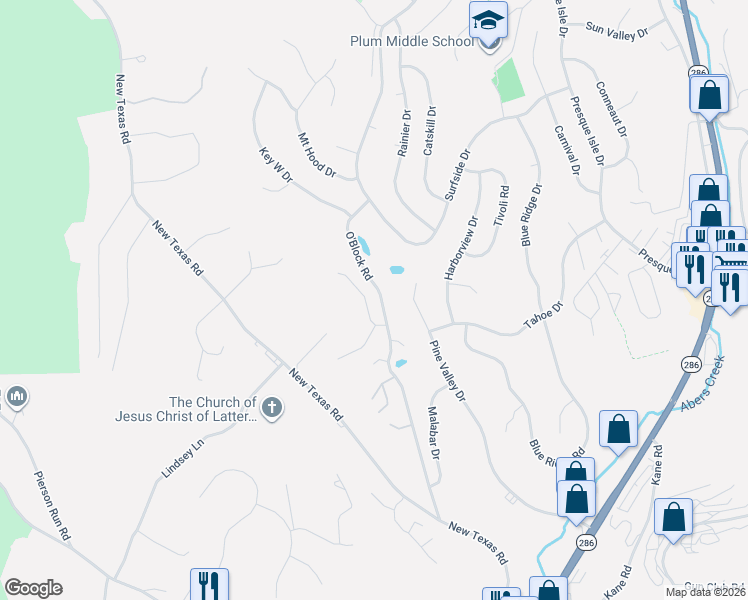 map of restaurants, bars, coffee shops, grocery stores, and more near 106 Sika Dr in Pittsburgh