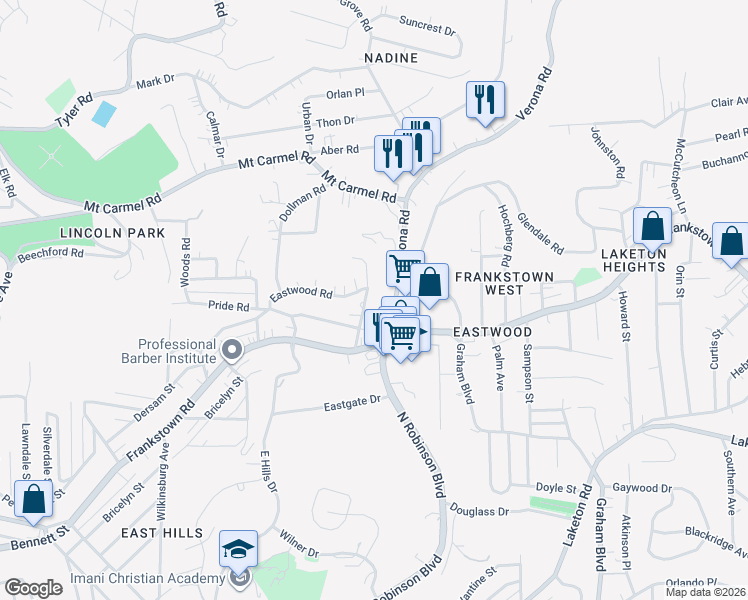 map of restaurants, bars, coffee shops, grocery stores, and more near 54 Overbrook Road in Pittsburgh