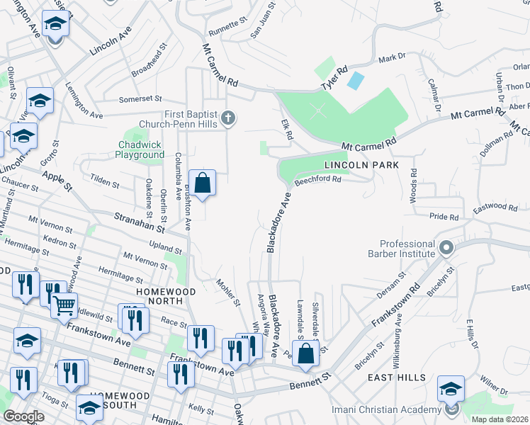 map of restaurants, bars, coffee shops, grocery stores, and more near 1213 Robina Dr in Pittsburgh