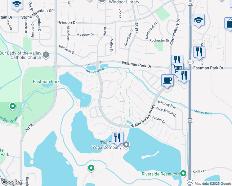 map of restaurants, bars, coffee shops, grocery stores, and more near 209 Cattail Bay Court in Windsor