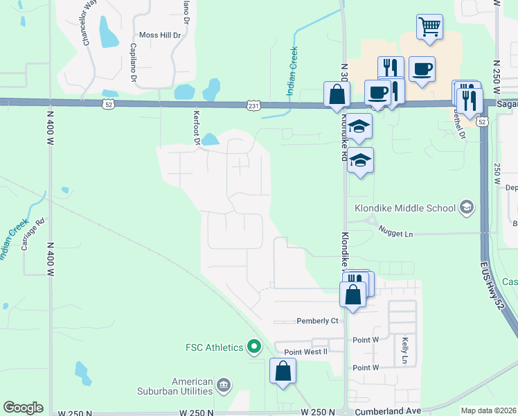 map of restaurants, bars, coffee shops, grocery stores, and more near 2947 Morallion Drive in West Lafayette