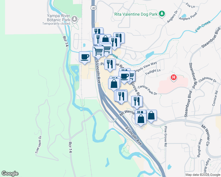 map of restaurants, bars, coffee shops, grocery stores, and more near 420 Ore House Plaza in Steamboat Springs