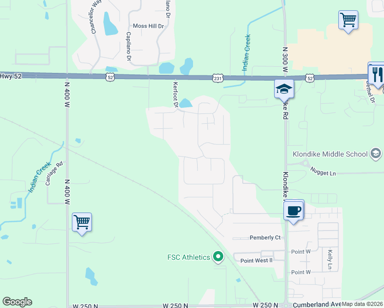 map of restaurants, bars, coffee shops, grocery stores, and more near 3436 Withrow Lane in West Lafayette