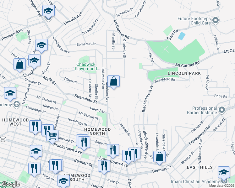map of restaurants, bars, coffee shops, grocery stores, and more near 1544 Banfield Street in Pittsburgh