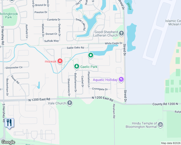 map of restaurants, bars, coffee shops, grocery stores, and more near 1302 Plantation Lane in Bloomington