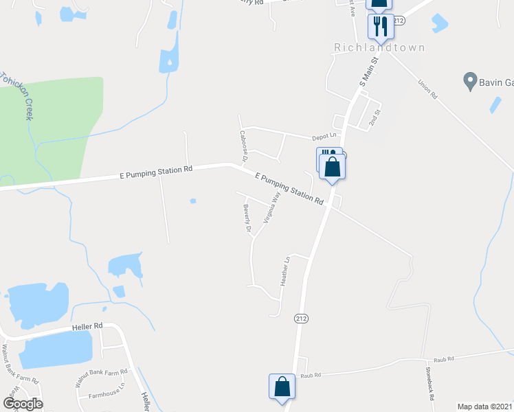 map of restaurants, bars, coffee shops, grocery stores, and more near 1209 Theresa Drive in Quakertown