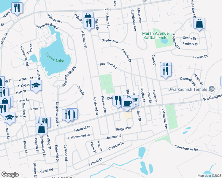 map of restaurants, bars, coffee shops, grocery stores, and more near in Sayreville