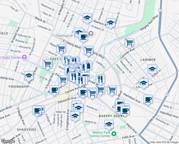 map of restaurants, bars, coffee shops, grocery stores, and more near 238 Centre Avenue in Pittsburgh