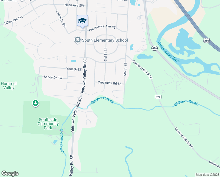 map of restaurants, bars, coffee shops, grocery stores, and more near 312 Gasser Circle Southeast in New Philadelphia