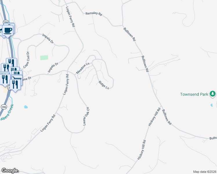 map of restaurants, bars, coffee shops, grocery stores, and more near 832 Clover Lane in Murrysville
