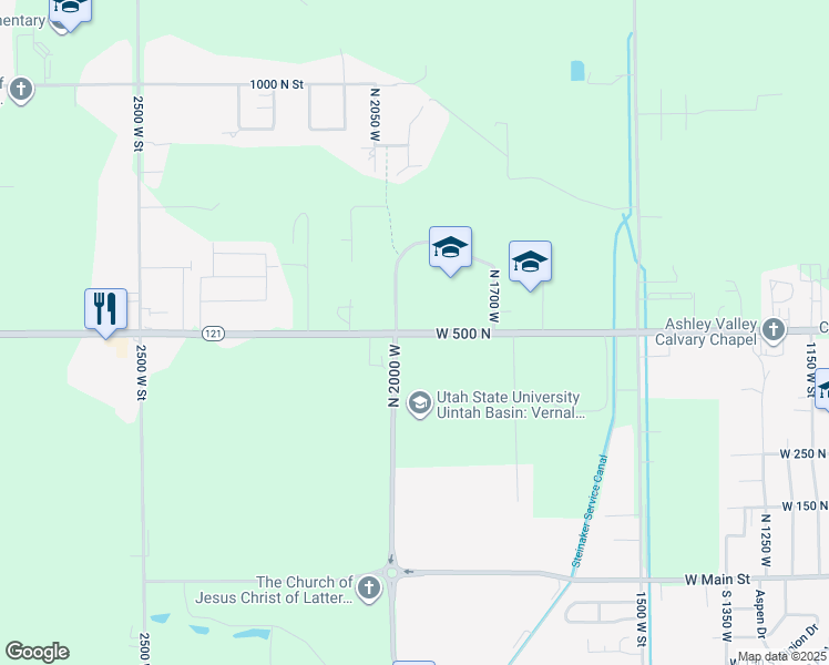 map of restaurants, bars, coffee shops, grocery stores, and more near 1880 West 500 North in Vernal