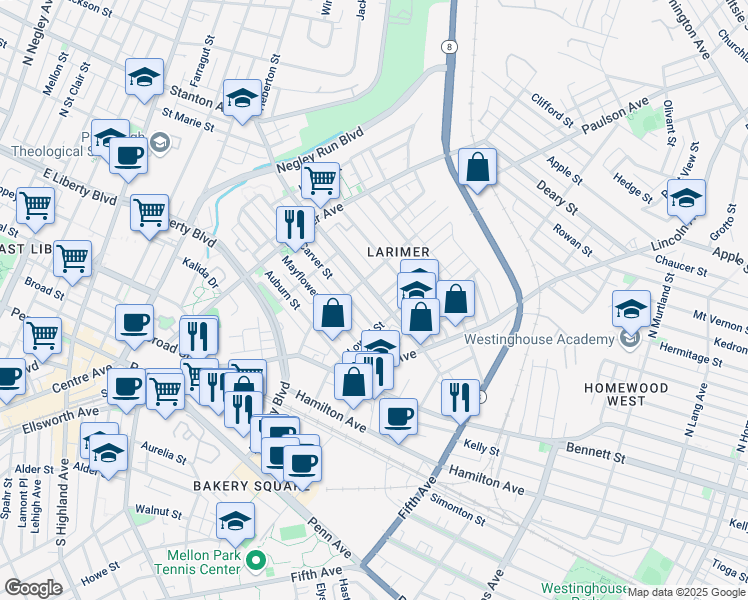 map of restaurants, bars, coffee shops, grocery stores, and more near 35 Carver Street in Pittsburgh