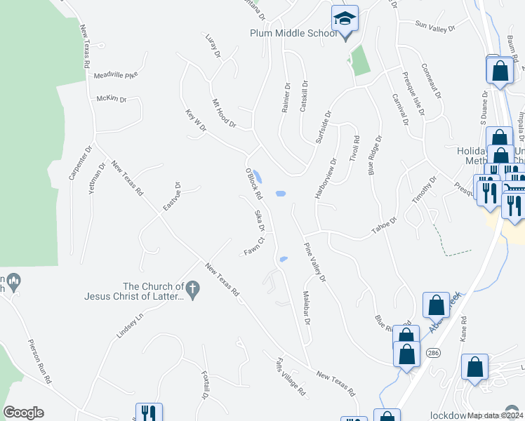 map of restaurants, bars, coffee shops, grocery stores, and more near 106 Sika Drive in Pittsburgh