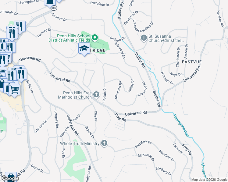 map of restaurants, bars, coffee shops, grocery stores, and more near 229 Idlewood Road in Pittsburgh